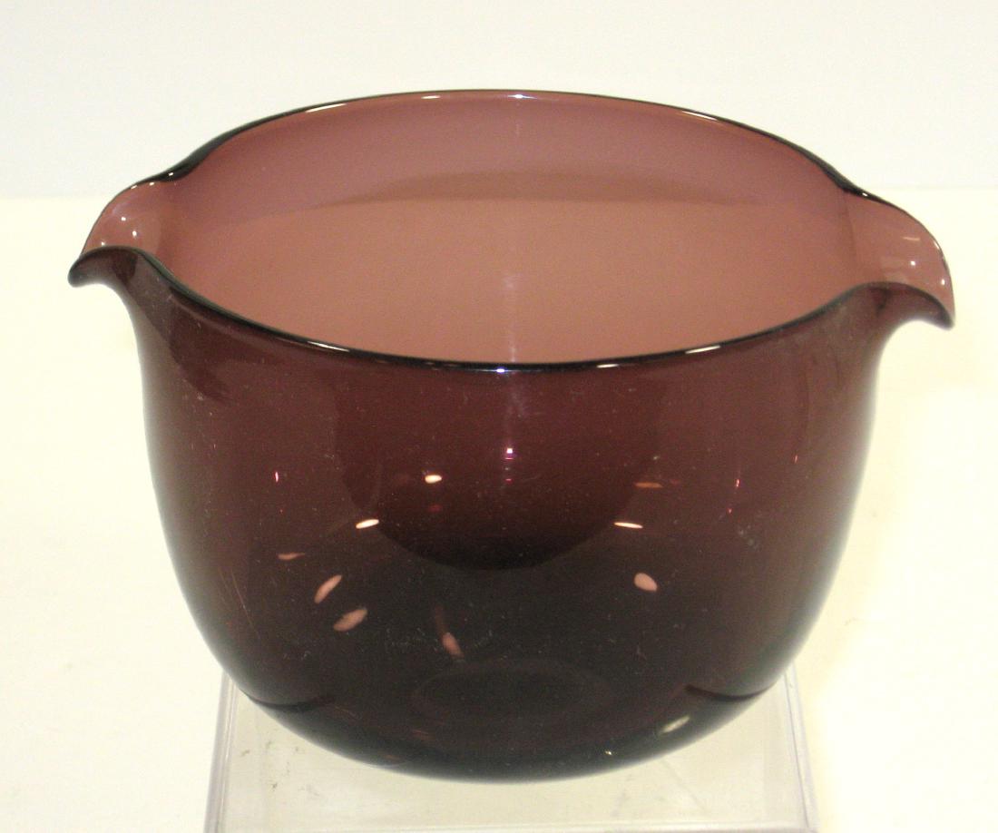 Steuben purple glass wine cooler: Steuben purple wine cooler with two spouts, 6" wide. Condition: good with no defects found