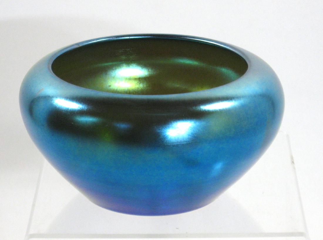 Steuben Blue Aurene glass rose bowl, (1 of 4)