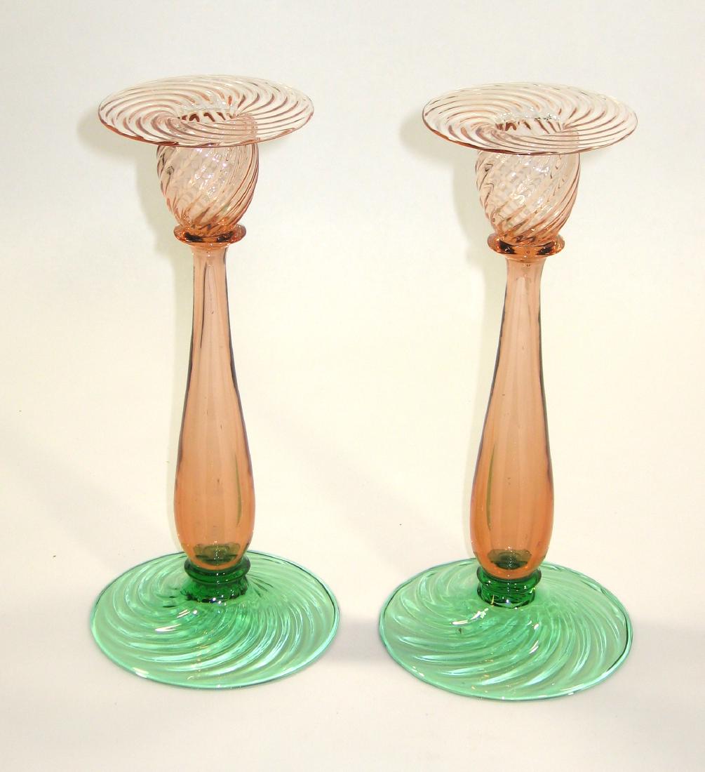 Steuben Rosa and Pomona candlesticks (1 of 7)