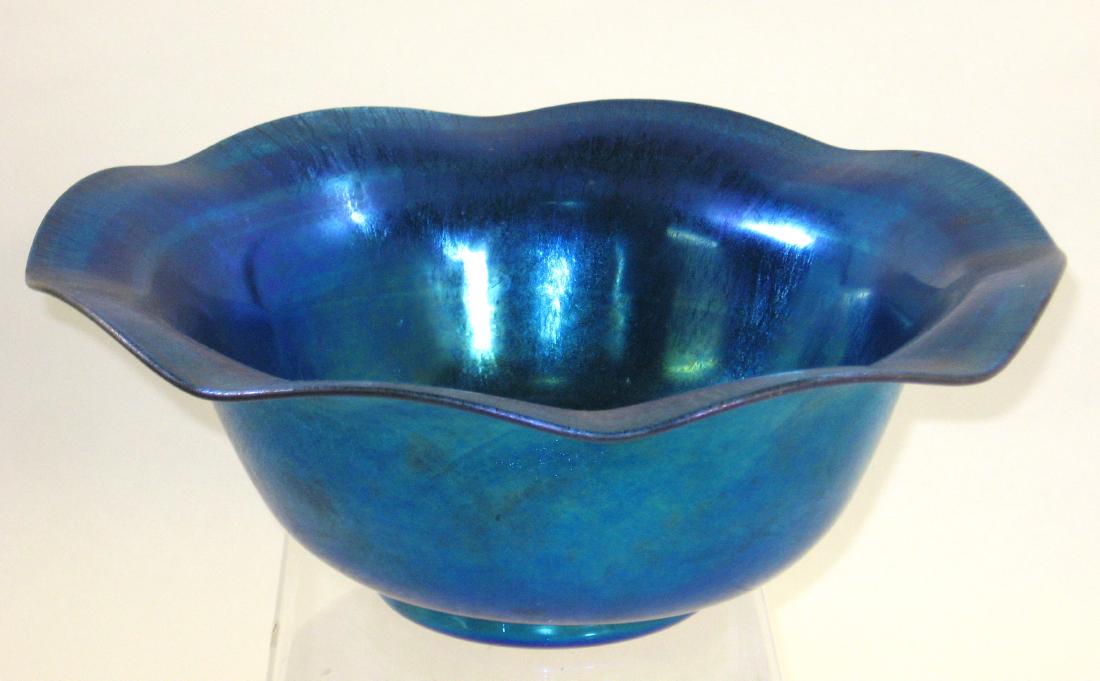 Steuben Blue Aurene glass bowl, (1 of 6)