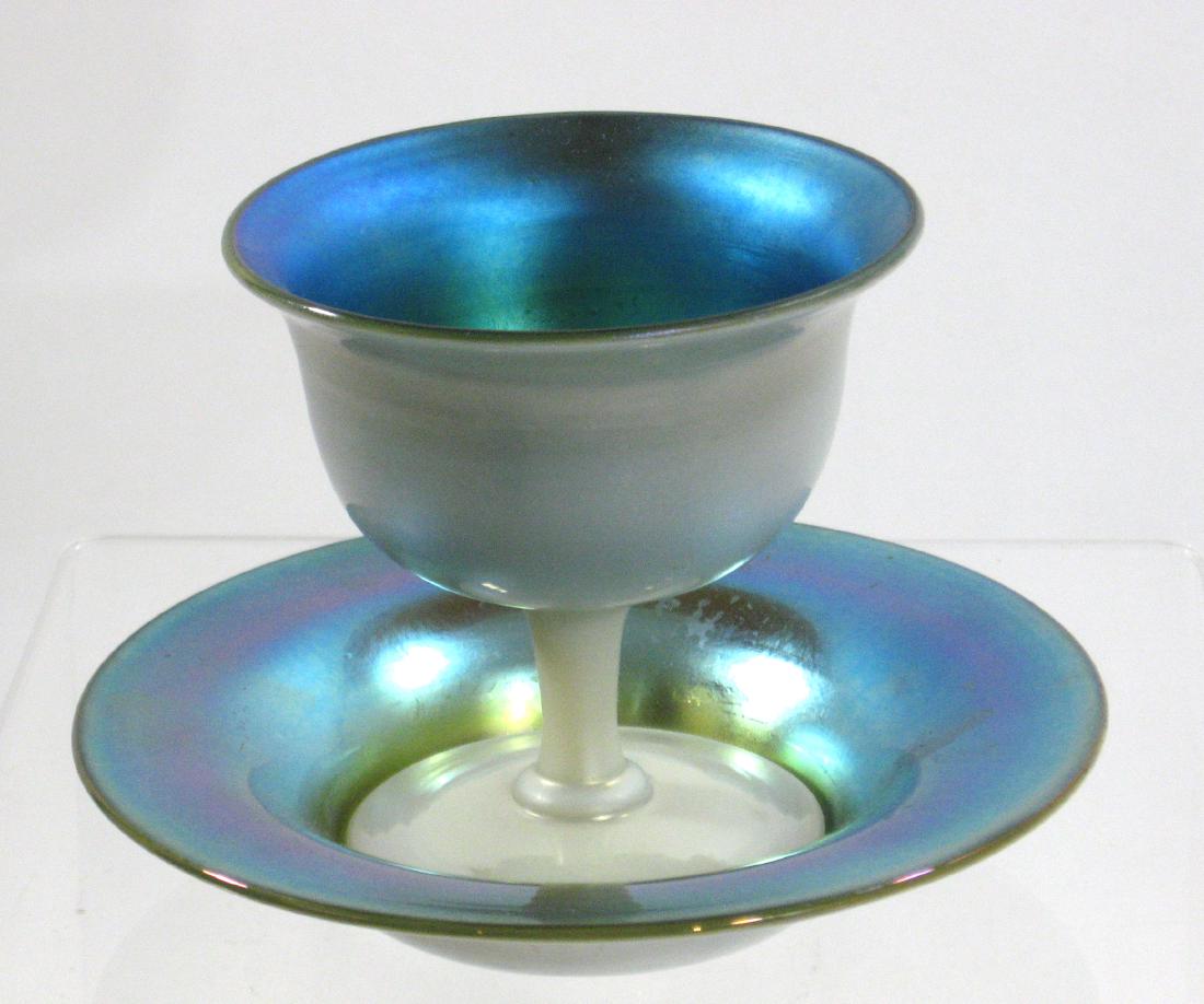 Steuben Blue on Calcite sherbet, (1 of 4)