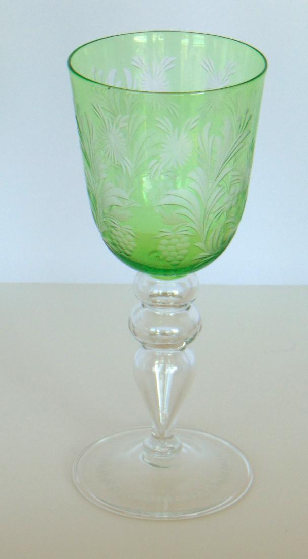 Steuben green cut to clear goblet, (1 of 4)