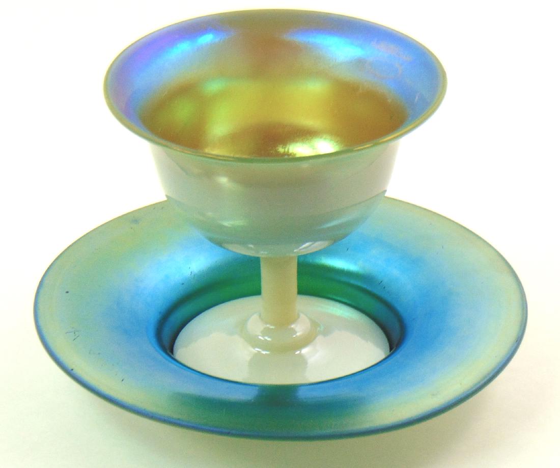 Steuben Blue on Calcite sherbet, (1 of 4)