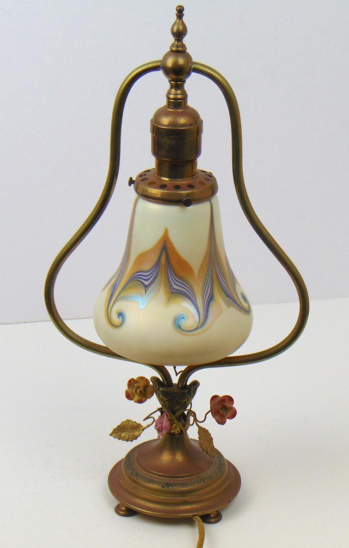 Quezal Harp Art Glass Lamp (1 of 4)