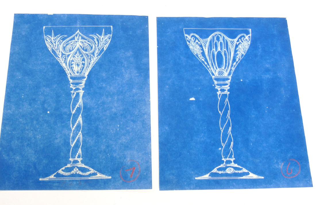 Two Steuben factory blue screens, (1 of 3)