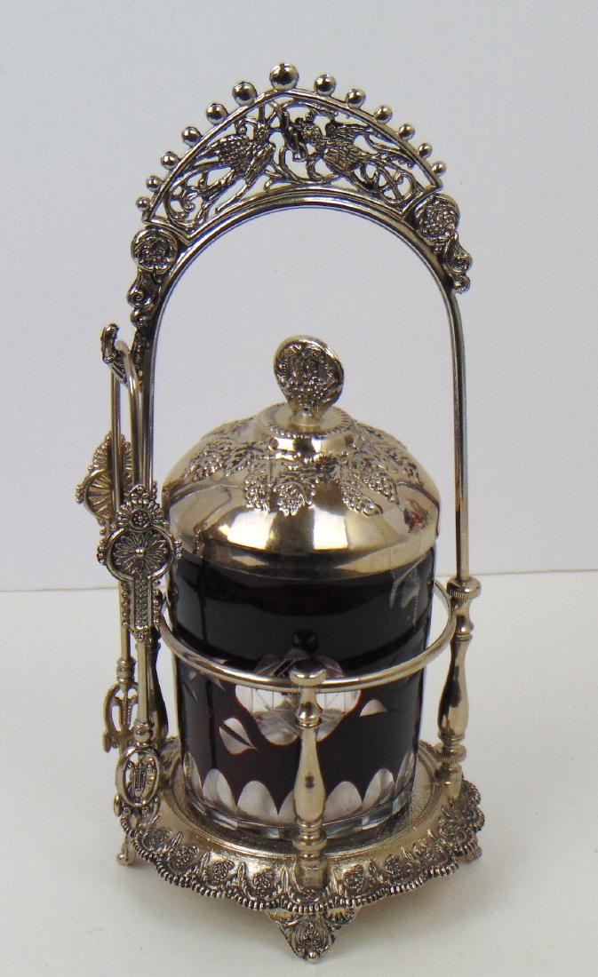 Ruby cut to clear glass pickle castor (1 of 3)