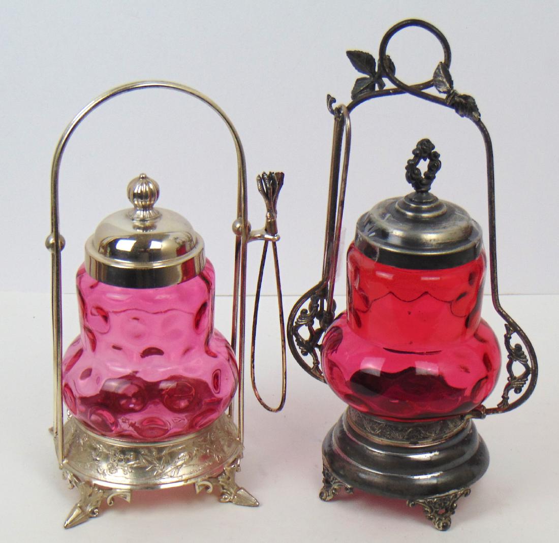 Two Cranberry glass pickle caster (1 of 4)