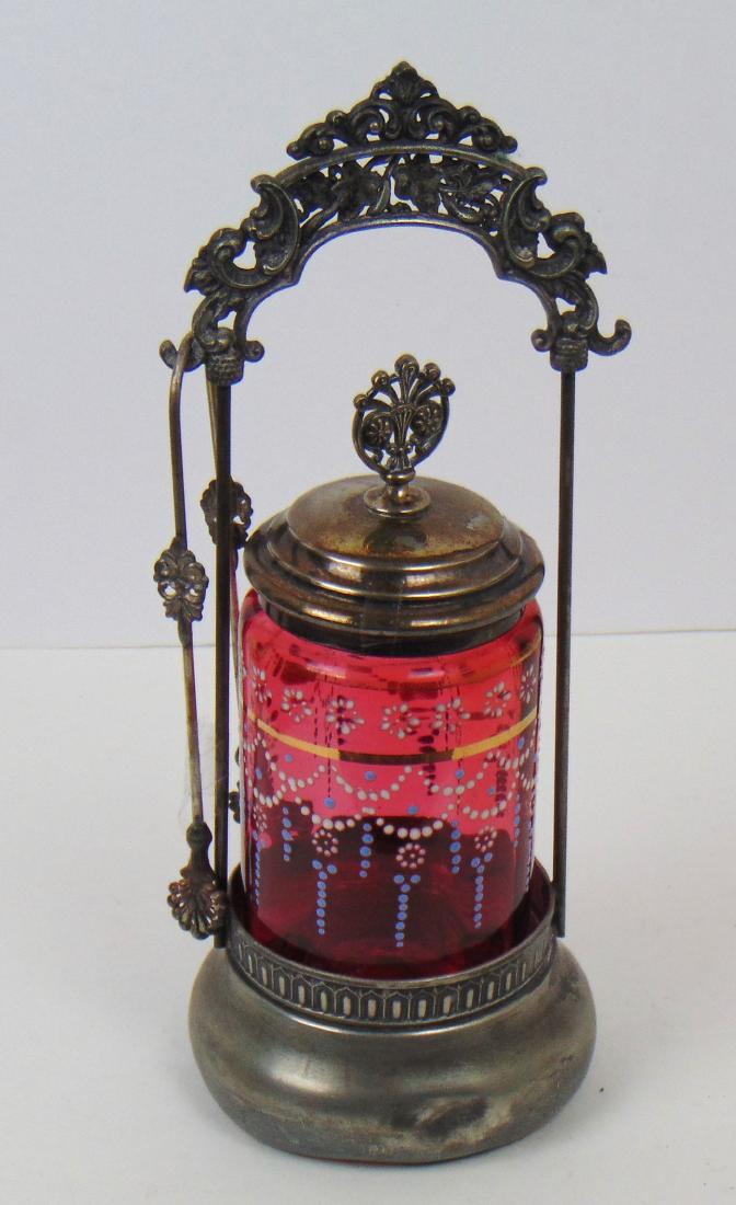 Cranberry glass pickle caster (1 of 3)