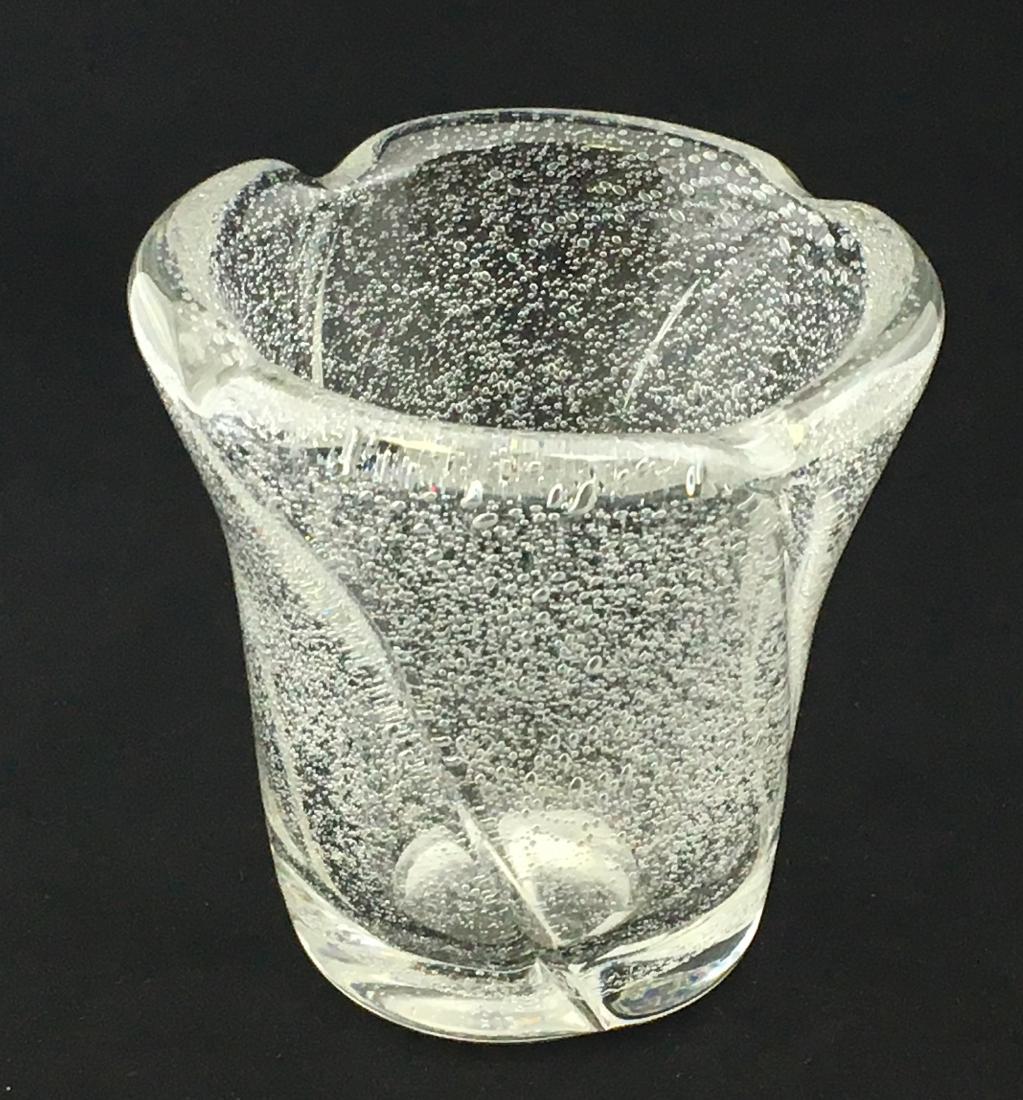 Art Deco Daum Nancy glass vase,: Swirled heavy crystal glass vase with overall internal bubbles, signed Daum Nancy France, 7 3/4" ht. Condition: good with no defects found.