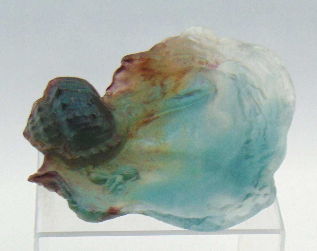 Daum Pate de Verre shell: Pate de Verre shell form dish in an Ocean turquois and amethys in the form of a wave, signed Daum Nancy, 5 1/2" long. Condition: good with no defects found