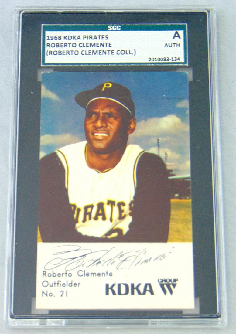 Roberto Clemente owned card: SGC graded KDKA card from the personal collection of Roberto Clemente, purchased from the Clemente estate. Condition: good with no defects found.
