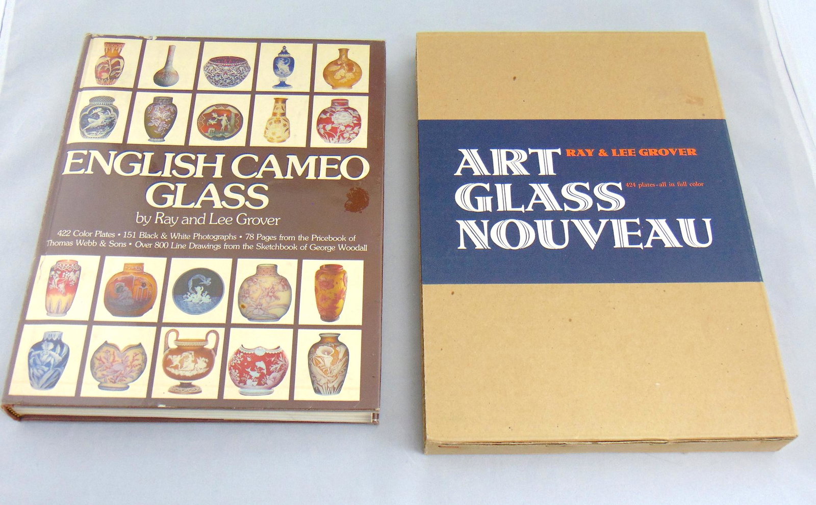 Two book by Ray Grover: Including Art Glass Nouveau hardback 227 pages, together with English Cameo Glass hardback 480 pages. Condition: like new