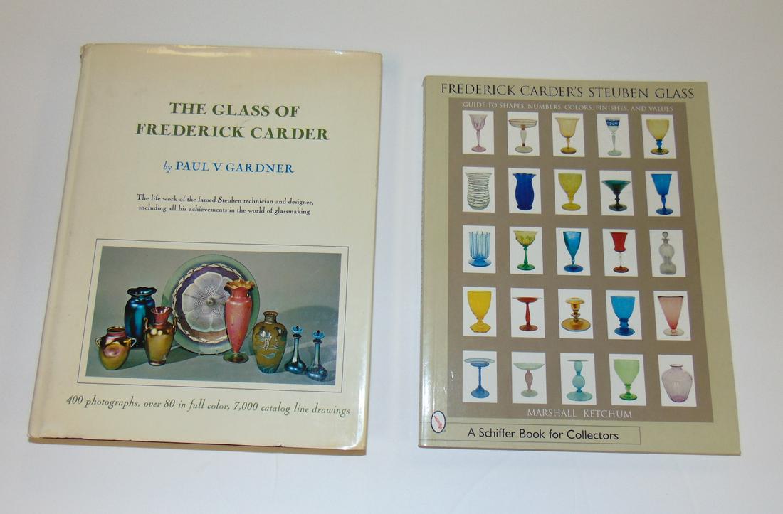 Two Books on Carder Steuben: Including "The Glass of Frederick Carder" by Gardner hardback 373 pages, together with "Frederick Carders Steuben Glass" by Marshall Ketchum soft back 158 pages. Condition: both very good with minor d