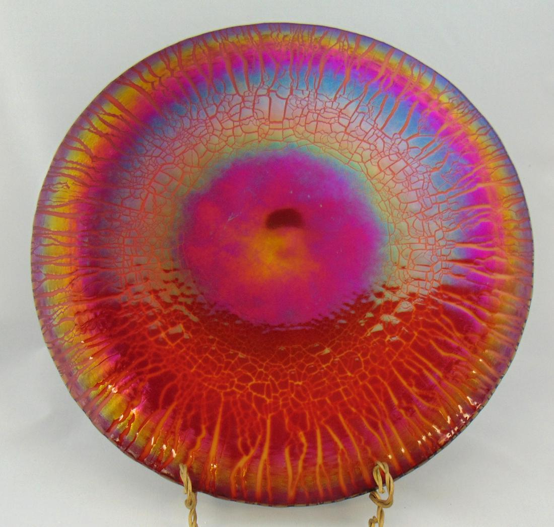 Charles Lotton Bing Cherry Roundel: Large oval glass Roundel in a Wisteria pattern, signed Charles Lotton 2002, 15 1/2' wide. Condition: good with no defects found.