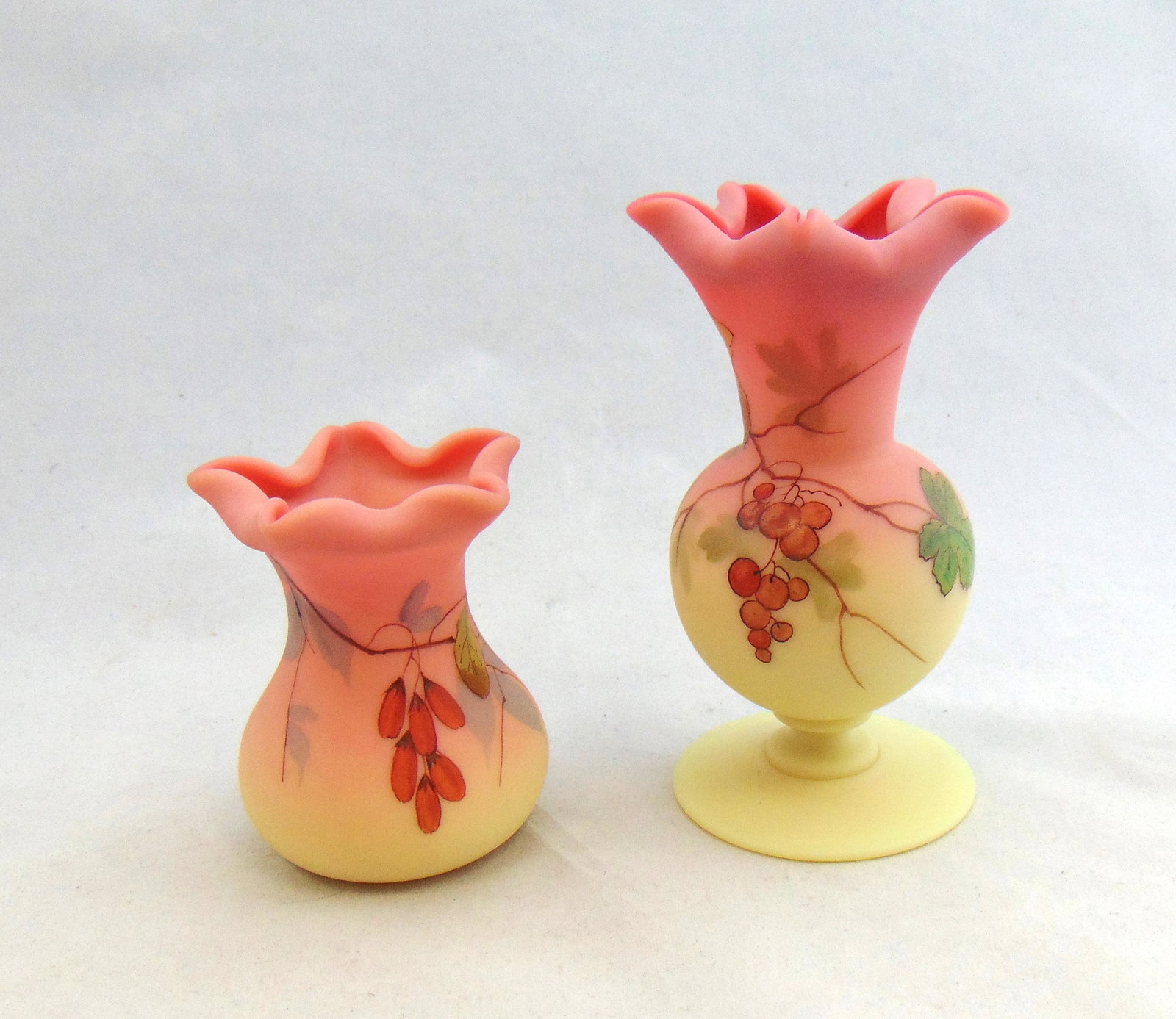 Two Webb decorated Burmese vases (1 of 5)