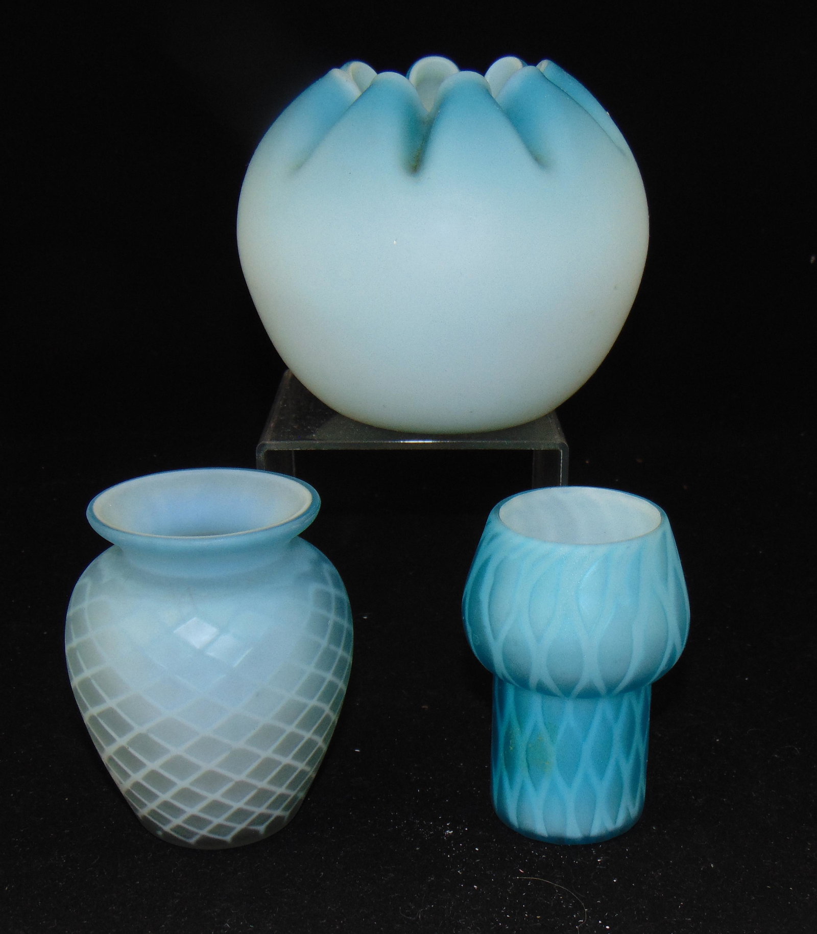 Three Victorian blue satin glass items (1 of 5)