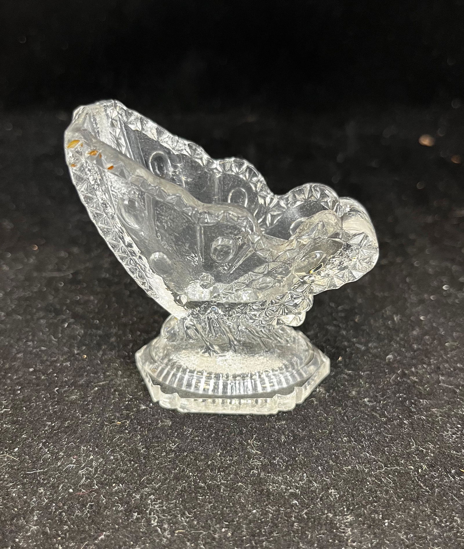 EAPG Clear Butterfly toothpick holder: EAPG Clear Butterfly toothpick holder, unknown maker; 2 3/4" ht. CONDITION: good with minor wear
