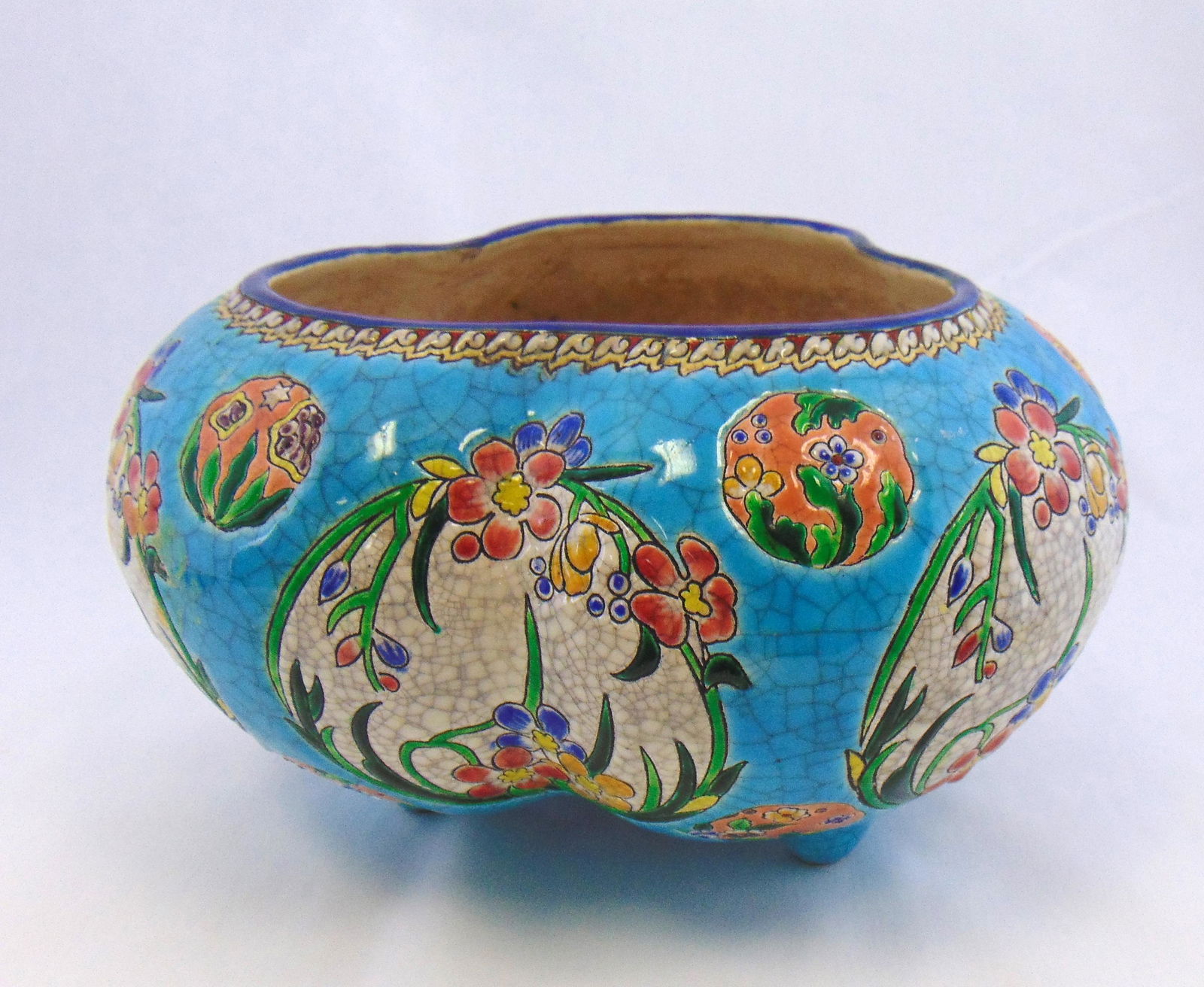 Longwy kidney shape footed bowl (1 of 5)