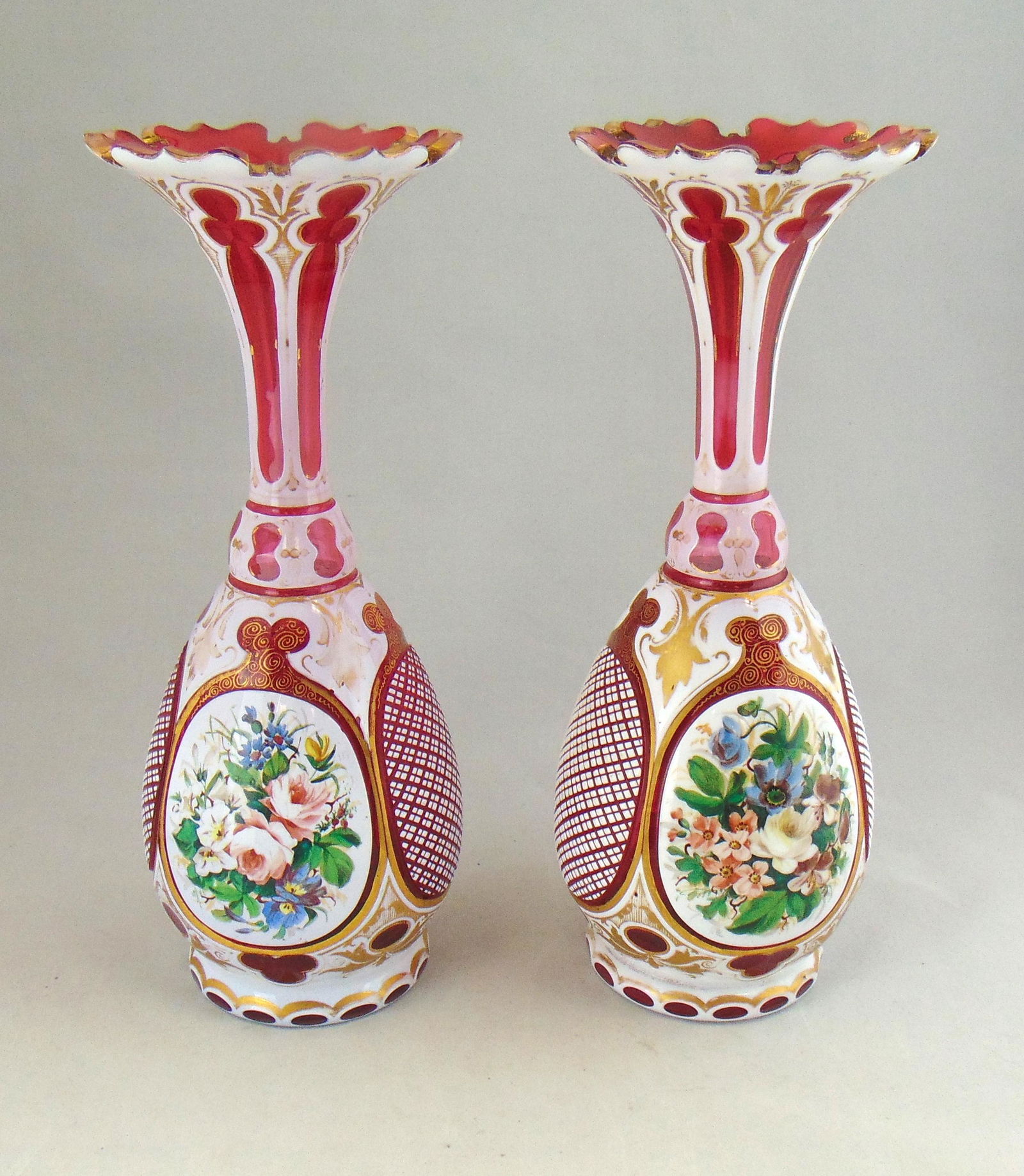 Pair of Bohemian cut to ruby glass vases (1 of 5)