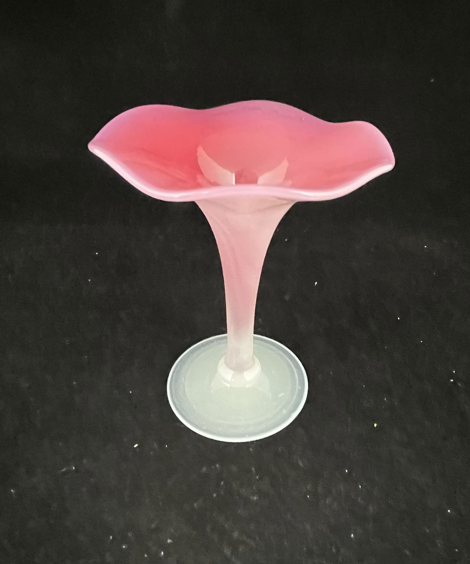 Steuben Rosaline compote: Steuben Rosaline footed compote with a flaring scalloped rim, 6" ht. CONDITION: Good with no issues.