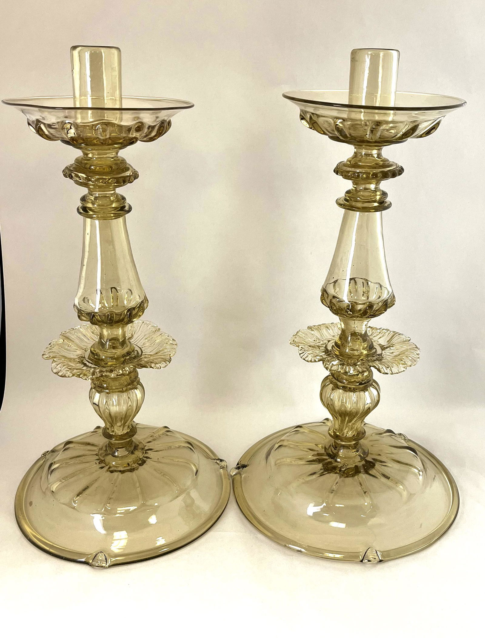Pair of tall Venetian glass candlesticks (1 of 4)