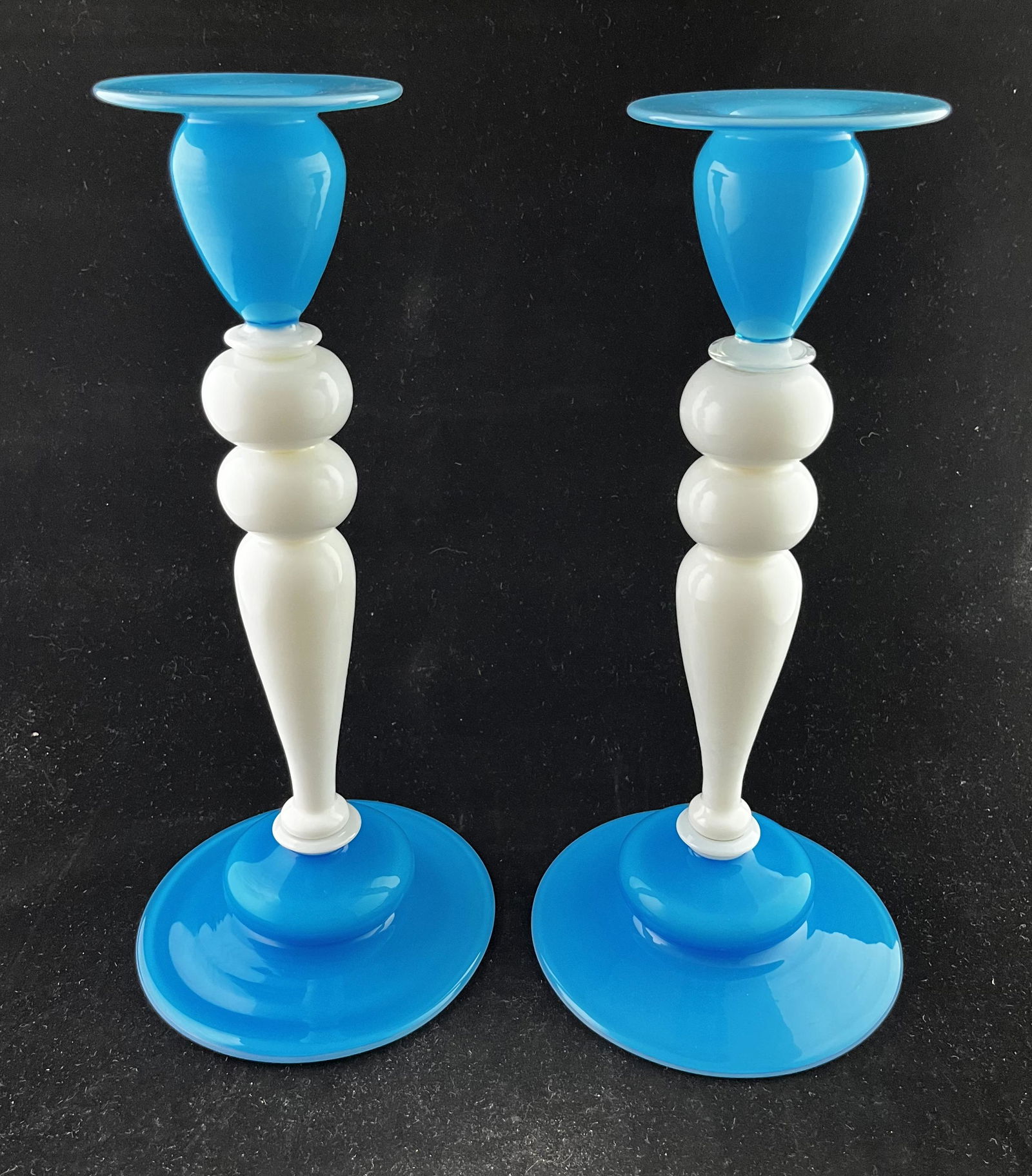 Steuben Blue Jade candlesticks (1 of 5)