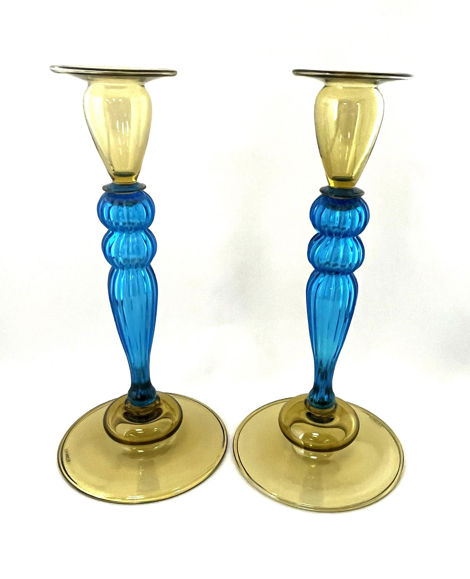 Steuben Celeste Blue candlesticks (1 of 4)