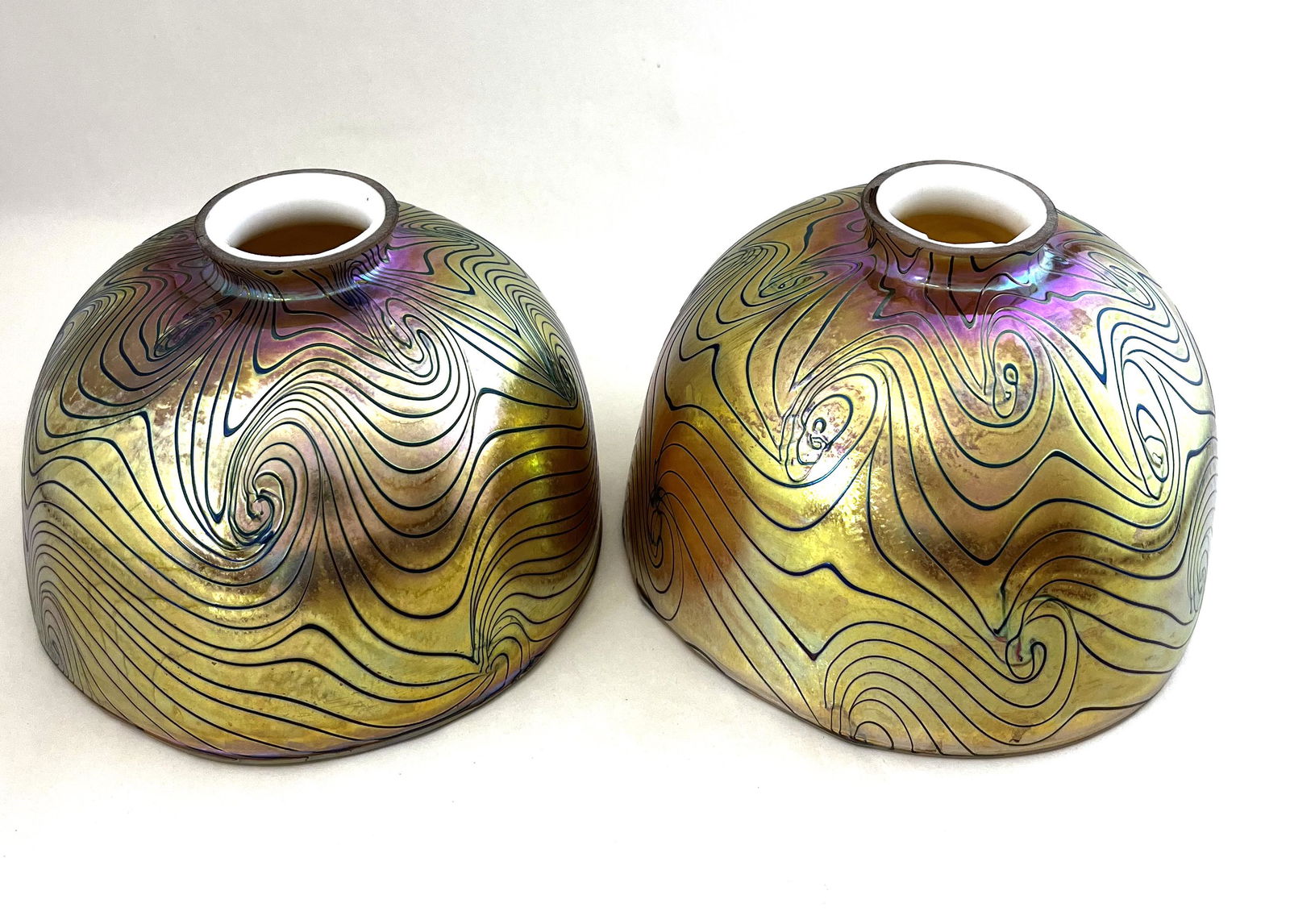 Two iridescent gold art glass shades (1 of 4)