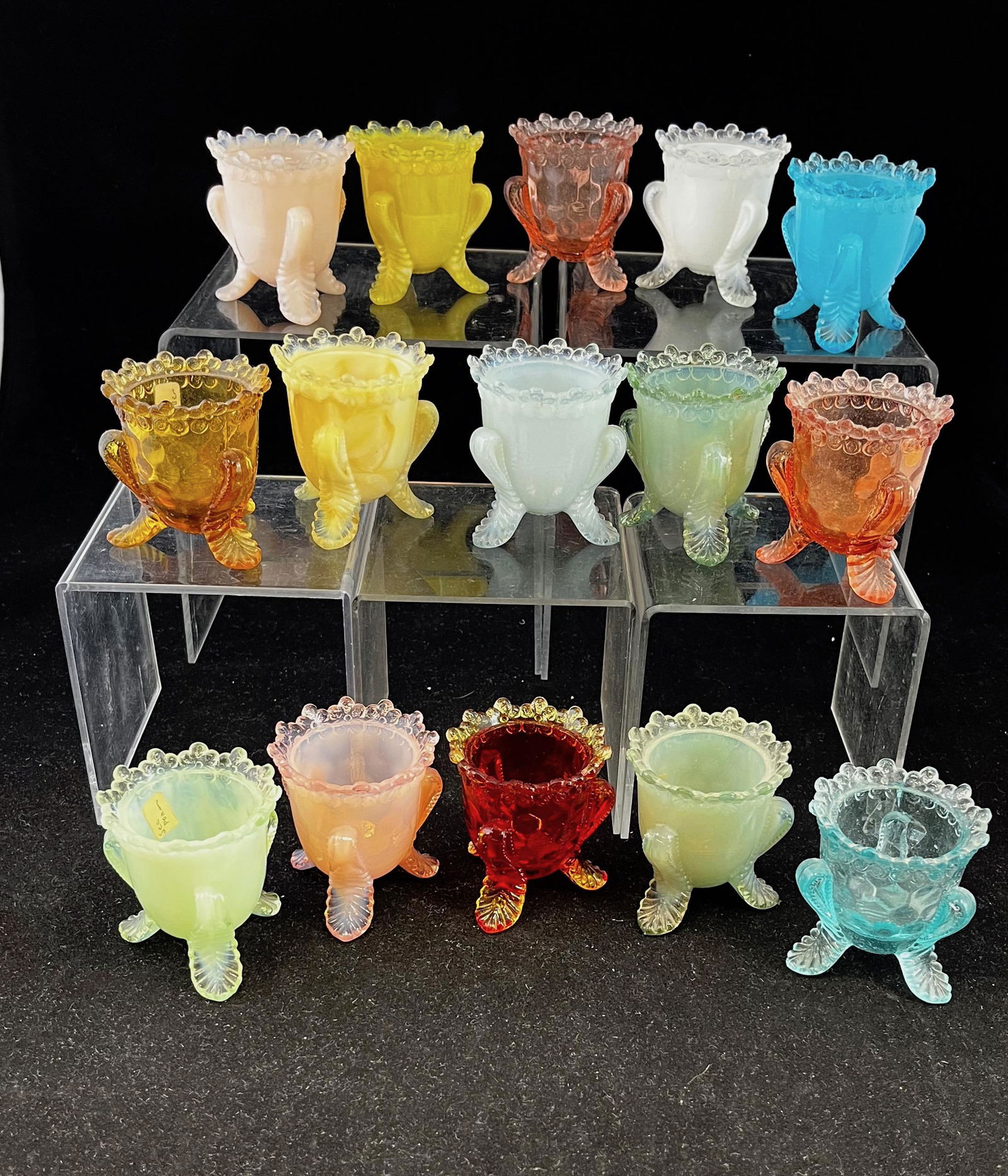 15 Degenhart Forget Me Not toothpicks: 15 Degenhart Forget Me Not toothpick holders various colors; 2.5" ht. CONDITION: good with minor wear