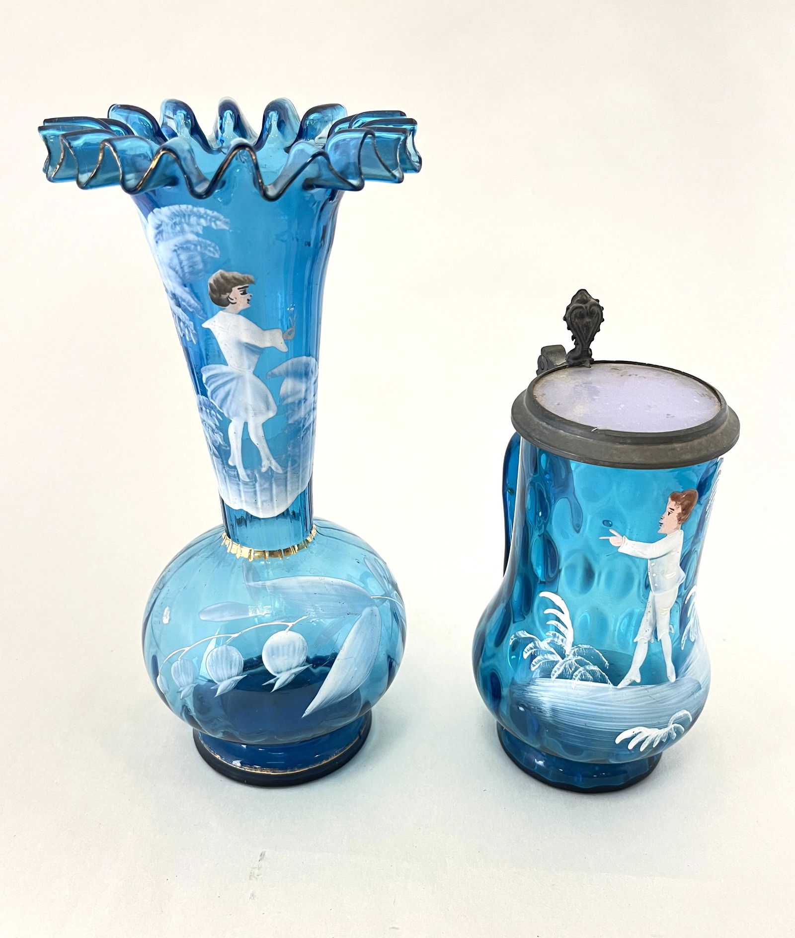 Two Mary Gregory blue glass items (1 of 4)