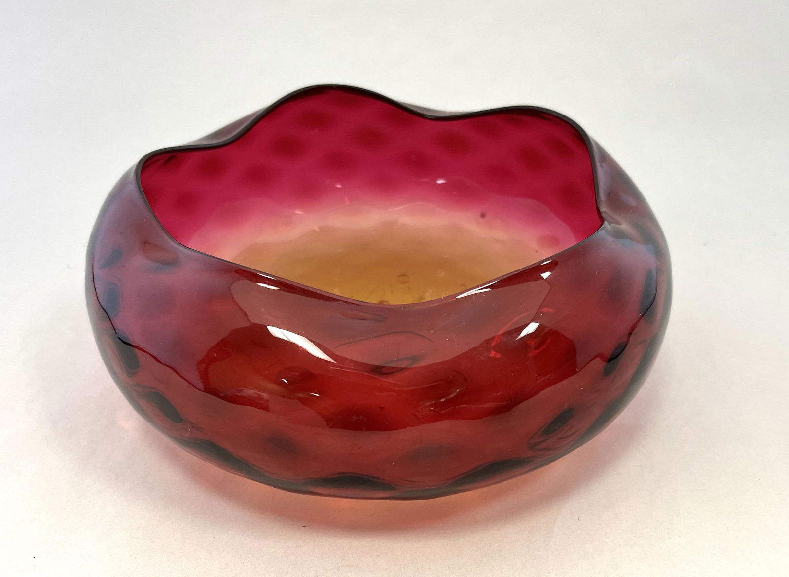 Amberina rolled rim bowl (1 of 3)