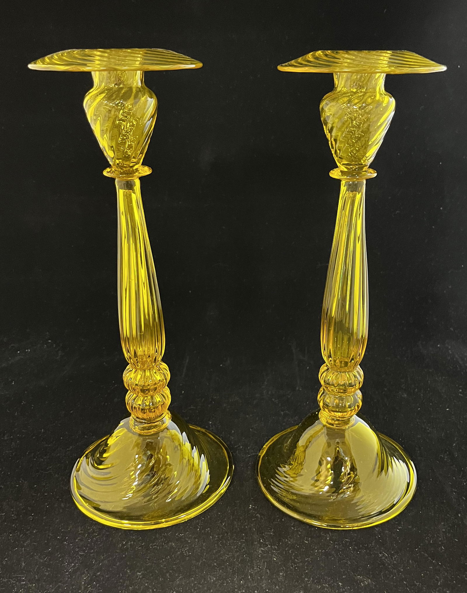 Pair of Steuben Bristol Yellow sticks (1 of 7)