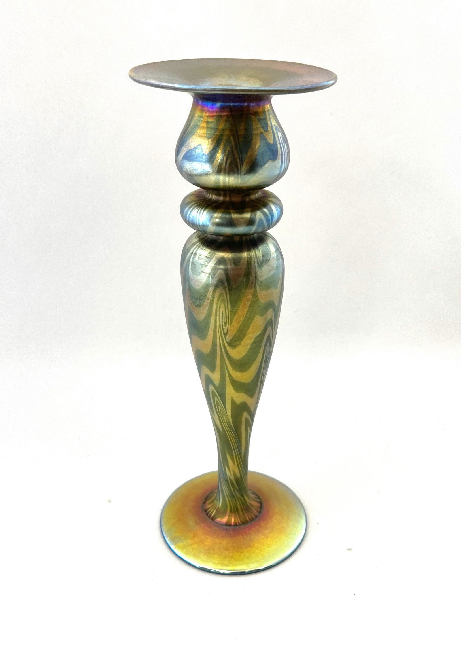 Quezal King Tut glass candlestick (1 of 4)