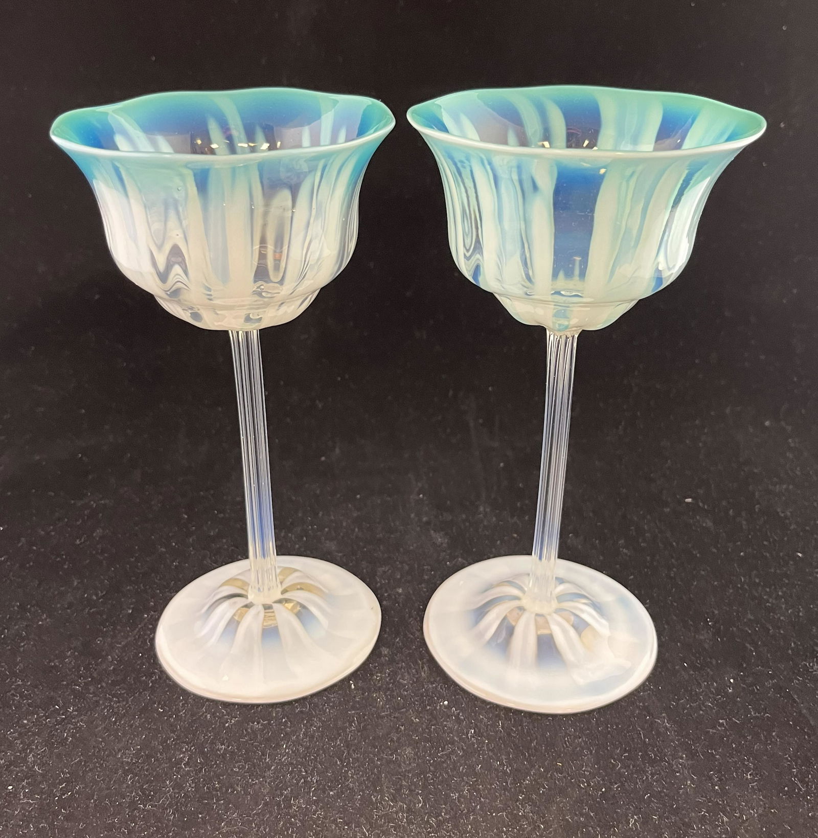 Pair of Tiffany Green Pastel goblets (1 of 5)