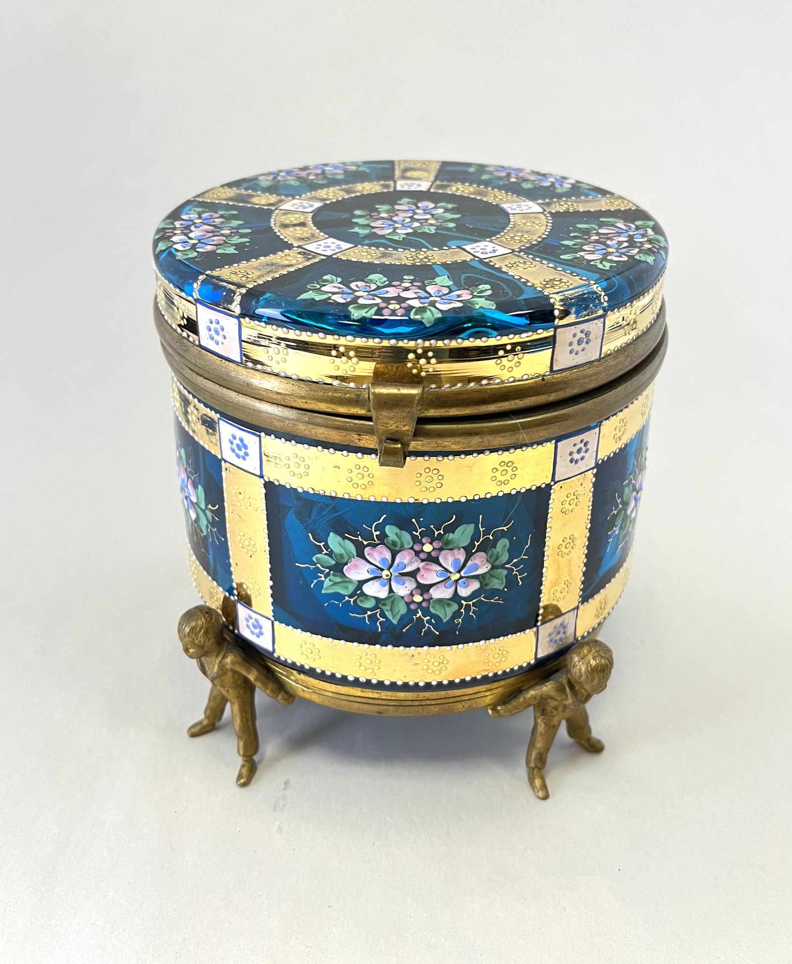 Prussian Blue glass dresser box (1 of 4)