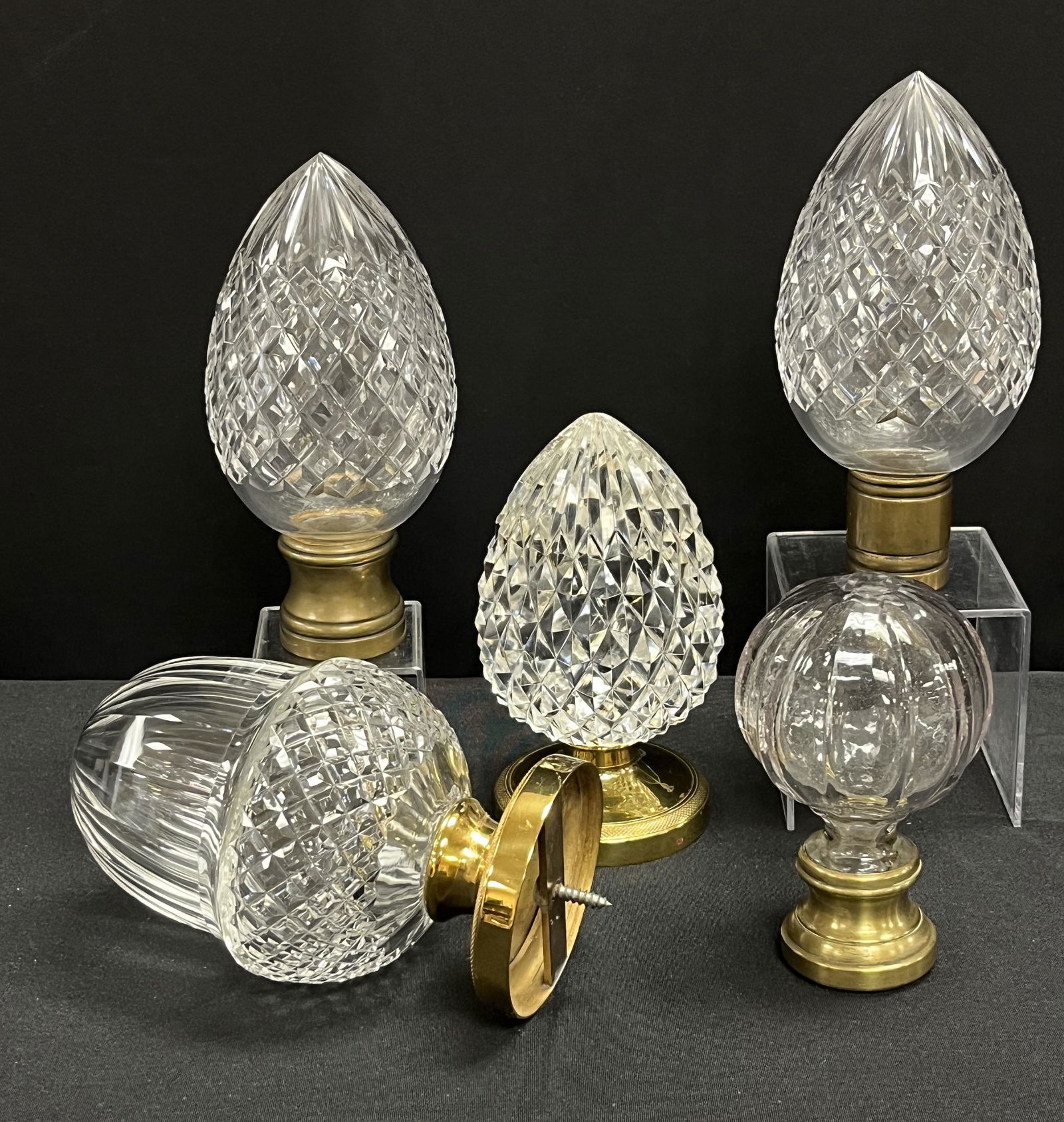 Group of 5 cut glass and metal finials (1 of 4)