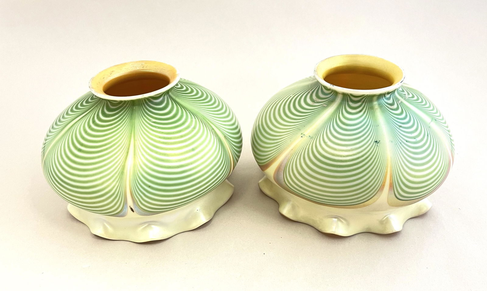 Pair of Steuben pulled feather shades (1 of 5)