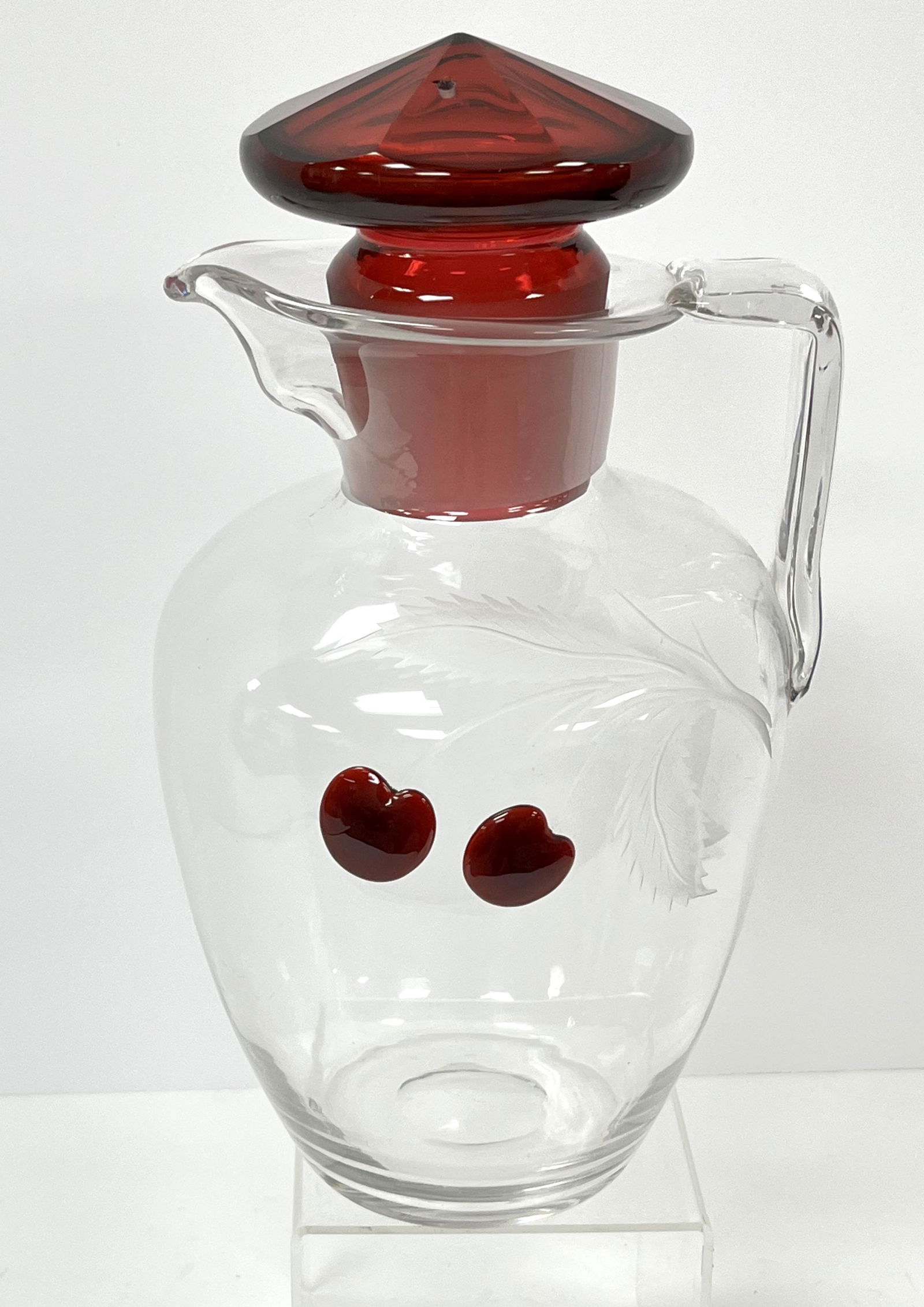 Steuben Pitcher red applied cherries (1 of 6)