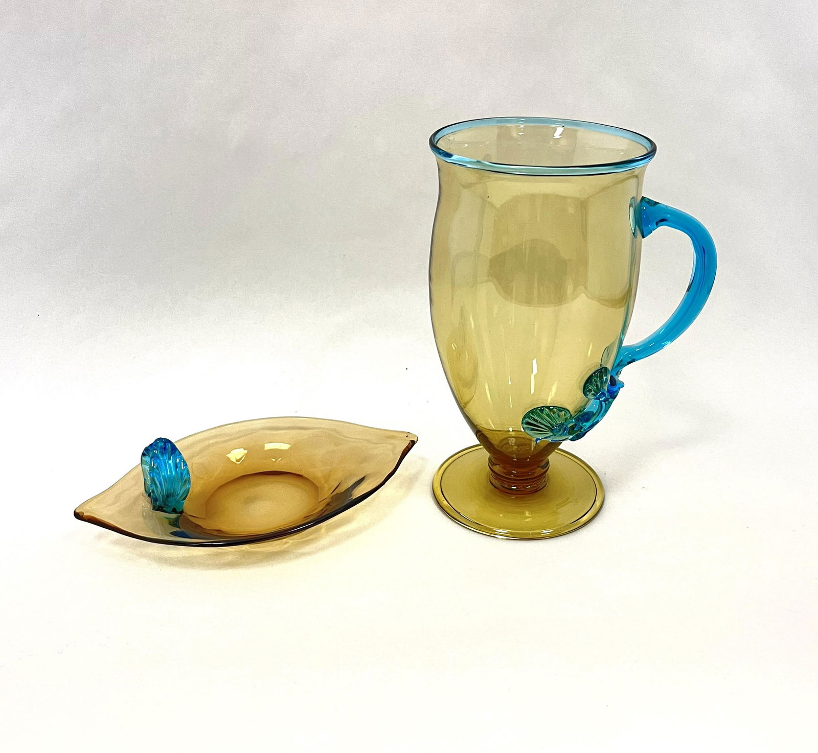 Two Steuben Amber and Celeste Blue pieces (1 of 3)