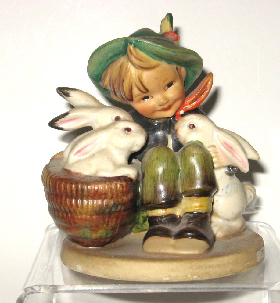 Rare Crown Hummel #5 2/0 "Playmate": of a boy and rabbits, TMK1, 3 3/4" ht. CONDITION: good with no issues.