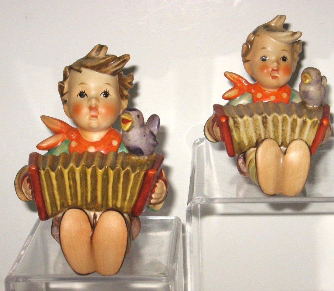 Two Hummel's titled "Lets Sing": different sizes 110/0 TMK4, together with 110/I TMK5, tallest 3 3/4" ht. CONDITION: minor crazing on small one.