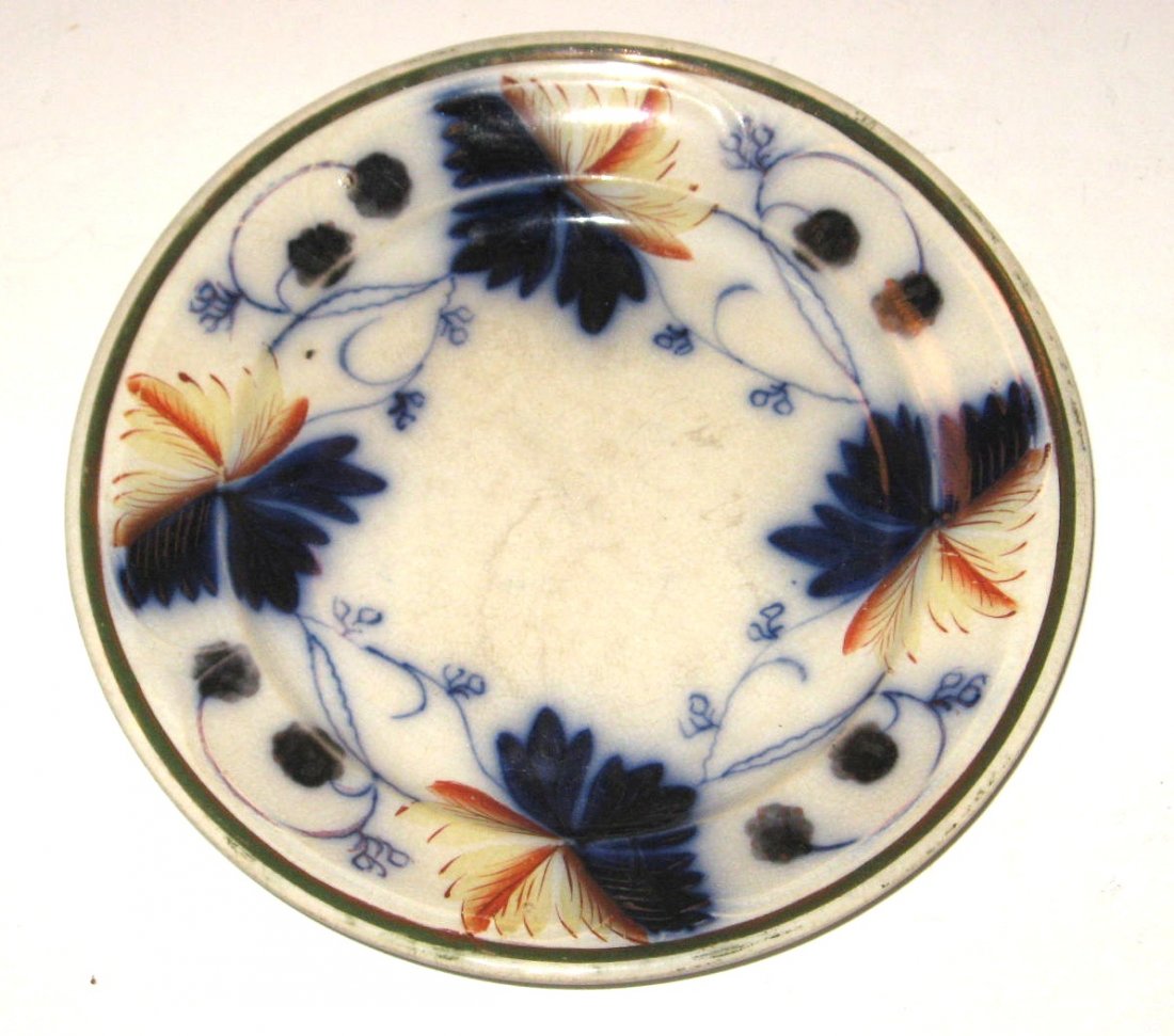 Gaudy Welsh E. Walley plate,: ironstone plate with blue design, marked E Walley Niagara, 9" wide. CONDITION: crazing.