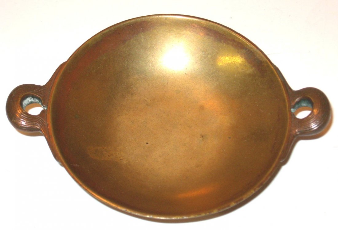 Louis Tiffany bronze dish: ovoid form with two rope twist handles, marked Tiffany Studios New York 1711, 5 1/2" wide. CONDITION: good with no issues.