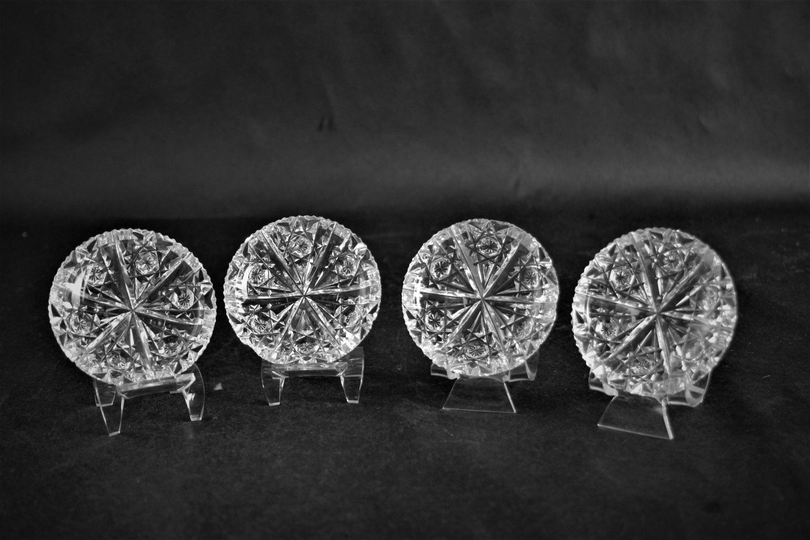 5 T. G. Hawkes Butterettes.: 5 T. G. Hawkes "Oakland" Butterettes. All signed with Hawkes trefoil. Some nicks on all around edges and a couple on tops of rims.