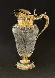 Hawkes Syrup.: Hawkes/BlackStarr/Frost Gold Syrup. The gold plated sterling is by Durgin and in addition signed Black Starr & Frost. Glass has been attributed to Hawkes. Lid is sprung some, 7 1/4" ht.