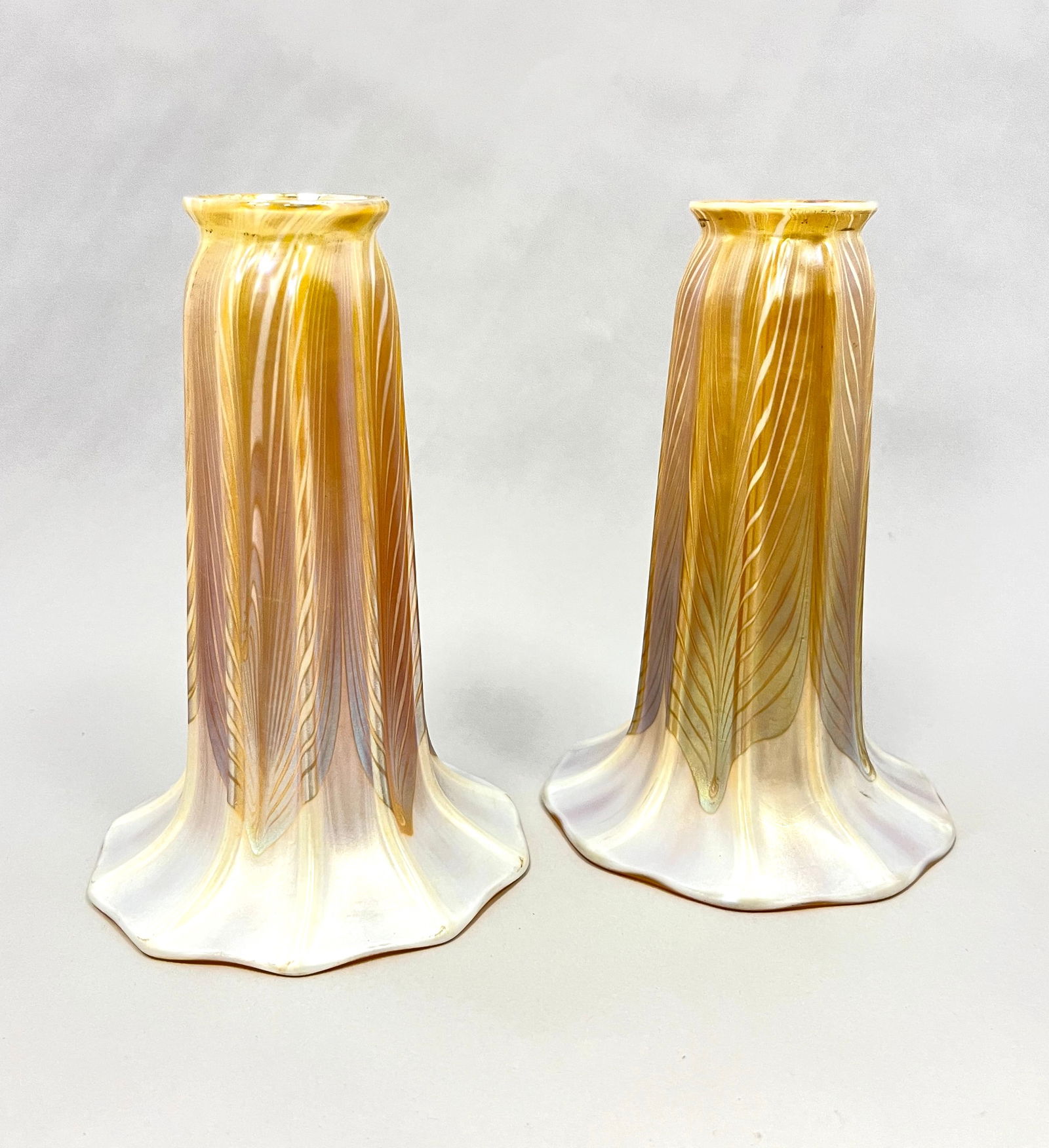 2 Quezal Lily art glass shades (1 of 4)
