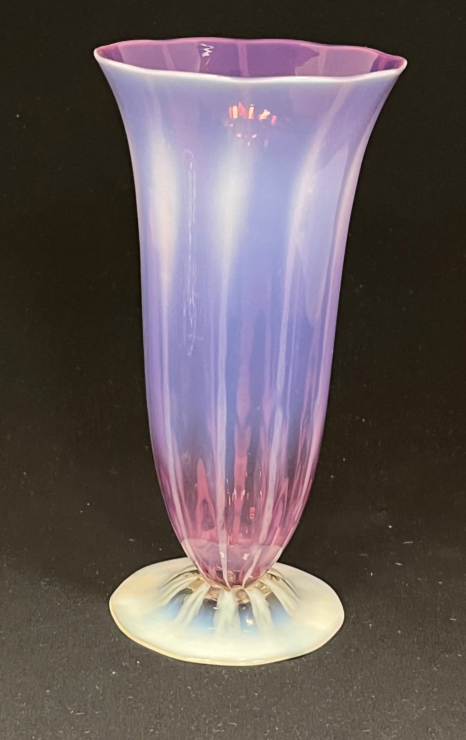 Tiffany purple pastel parfait: Tiffany purple pastel parfait, signed LC Tiffany Favrile. Ht. 6 1/2". CONDITION: no chips, cracks, repairs or material defects found. Jaremos attempts to call any material flaw that affects the price,