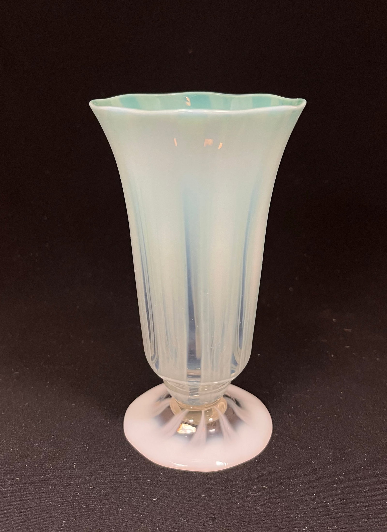 Tiffany green pastel parfait: Tiffany green pastel small parfait, signed LCT Favrille. Ht. 5 1/8". CONDITION: no chips, cracks, repairs or material defects found. Jaremos attempts to call any material flaw that affects the price, 