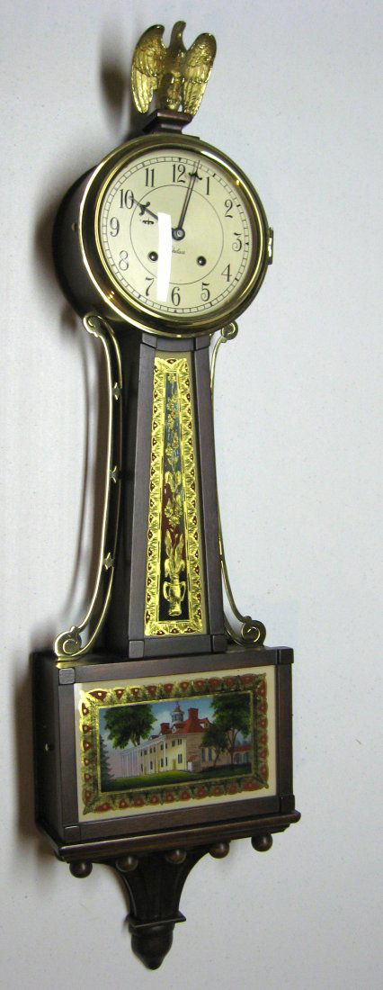 Chelsea banjo clock,: 20th century wall clock decorate with Mont Vernon, 32" ht.