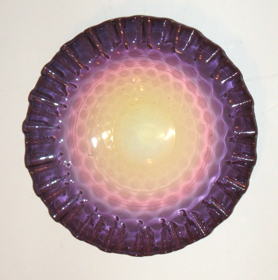 Rare Webb Alexandrite plate,: ruffled rim form in the optic diamond pattern shading from amber to rose to blue, 5 1/2" wide